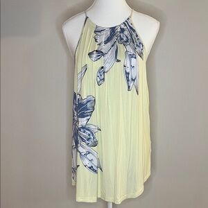 le chateau Light Yellow Halter Tank with Blue Floral Print